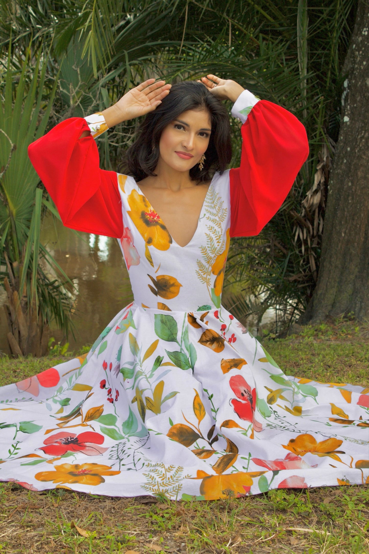 Floral Maxi Dress With long Sleeves - Exclusive one-of-a kind Boutique Piece (small)