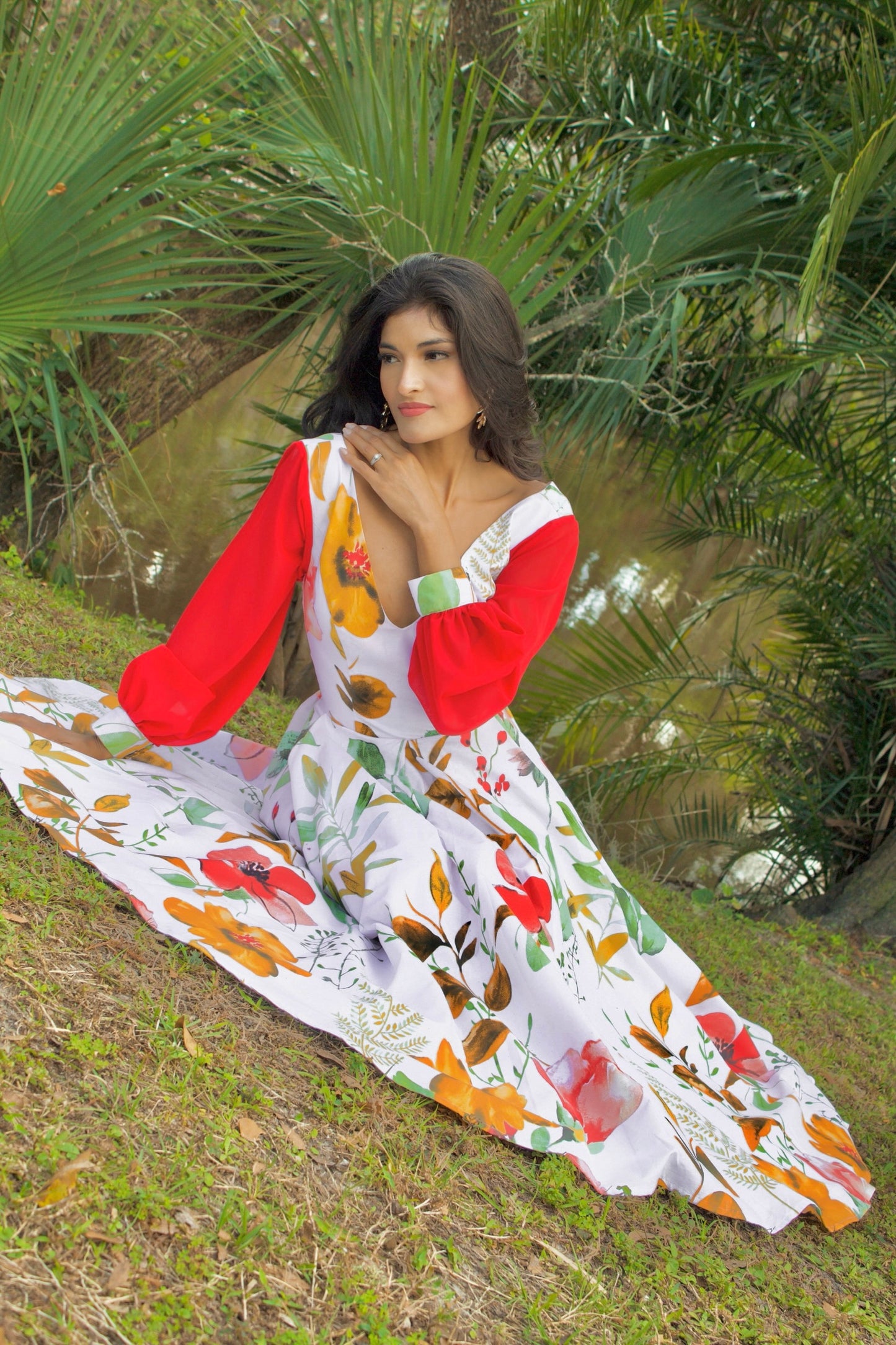 Floral Maxi Dress With long Sleeves - Exclusive one-of-a kind Boutique Piece (small)