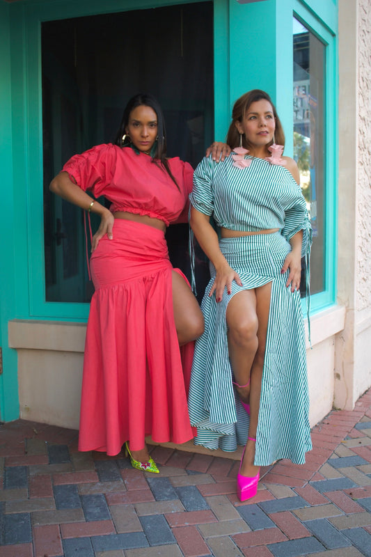 Modern Two-Piece Skirt Set with Off-Shoulder Detail