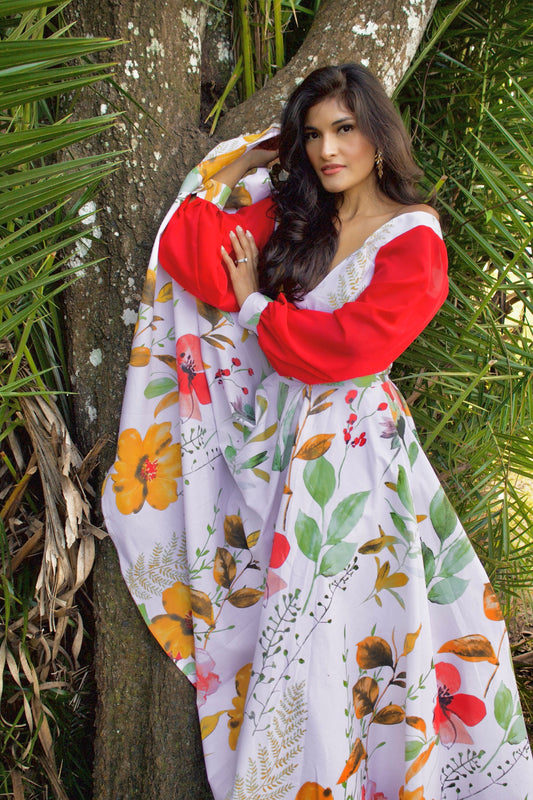 Floral Maxi Dress With long Sleeves - Exclusive one-of-a kind Boutique Piece (small)